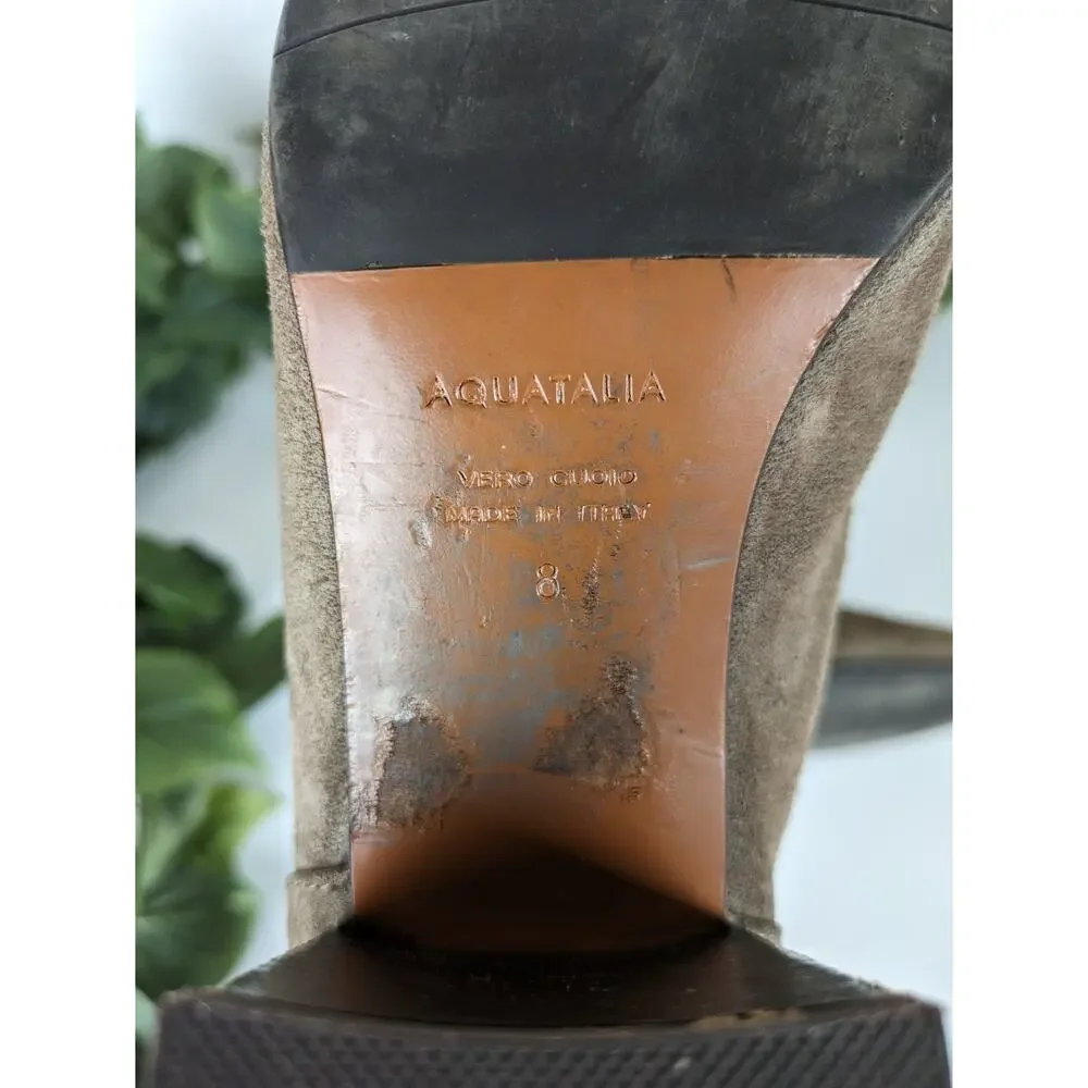 Aquatalia Boots Frida Ankle Boots Suede Chelsea Taupe Ban Block Heel Size 8